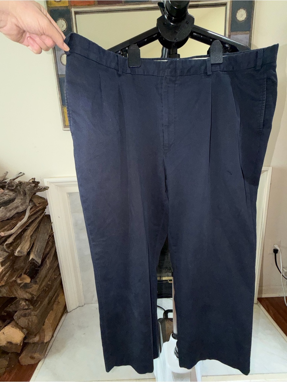 Vintage LL Bean Men's Tall Pleated Chinos - Navy Blue 44 x 41